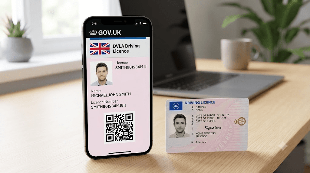GOV.UK Wallet app showing a digital driving licence on a smartphone